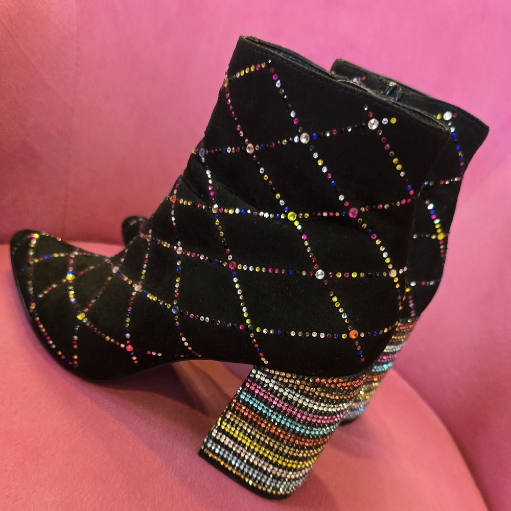 Betsey Johnson Multicolor Rhinestone Ankle Boots